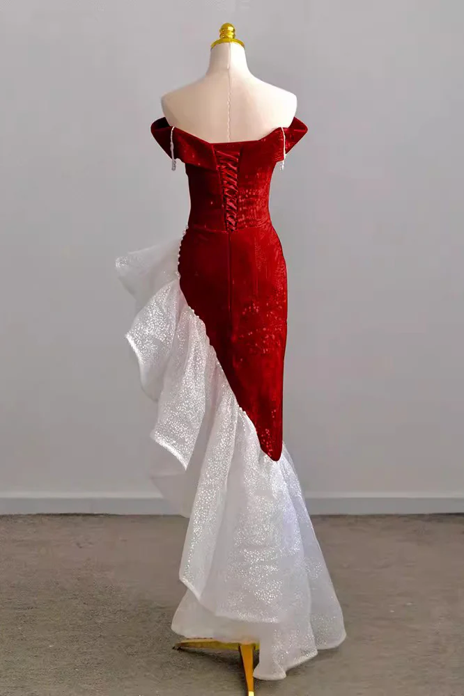 Mermaid Off the Shoulder Prom Gown with Sequins, Sparkly Formal Dresses fg5081