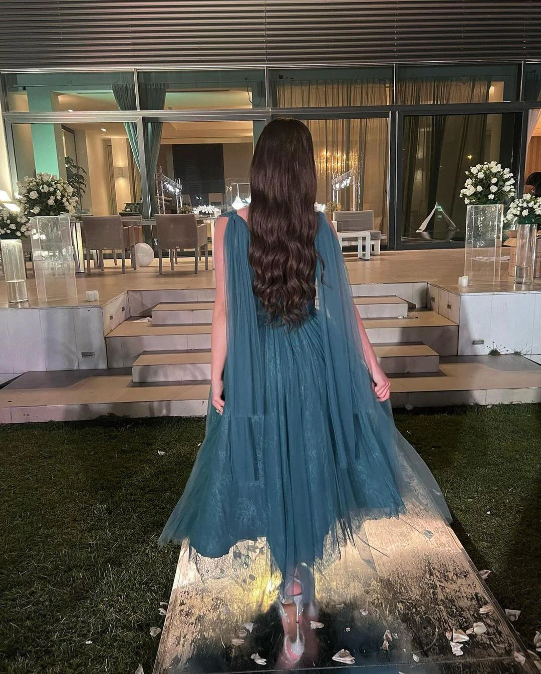 Gray Blue Straps Lace Tulle Popular Modest Prom Dress fg2550