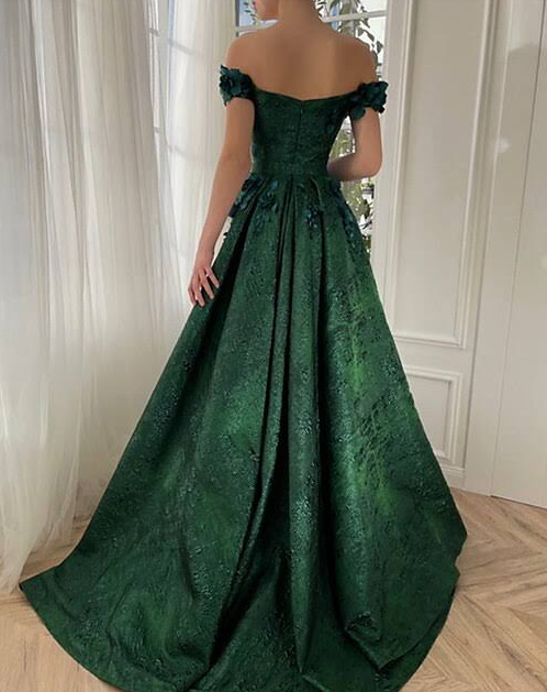 A-Line Prom Dresses Floral Dress Wedding Guest Wedding Party Court Train Sleeveless Off Shoulder Evening Dress fg3945