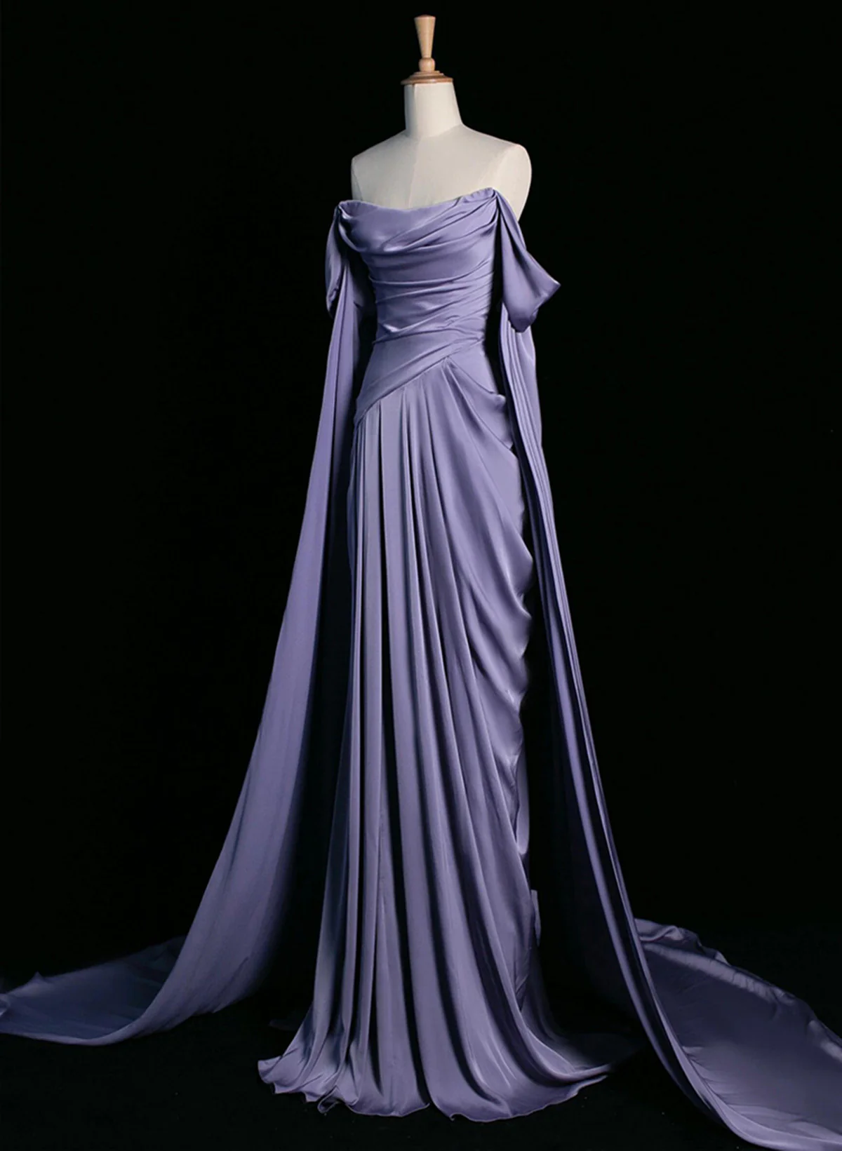 Elegant Purple Satin Prom Dress, Draped Bodice Formal Evening Dress cg25105