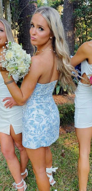 Cute Blue Strapless Sheath Short Party Dress Cocktail Dress Homecoming Dress TP4378