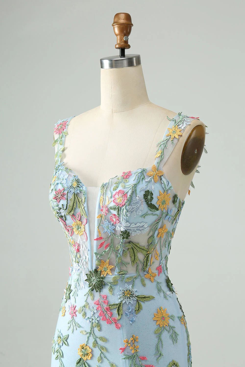 Blue Floral of the Shoulder Corset Short Homecoming Dress with Embroidery fg5496