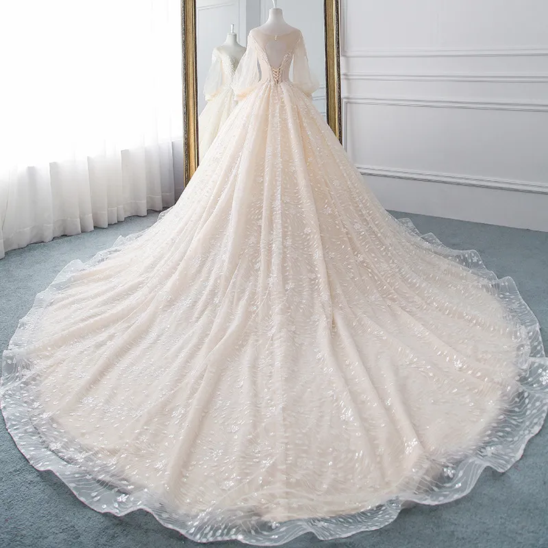 Vintage Long Sleeve Wedding Dresses Sexy Appliques Lace Ball Gown Wedding Dresses fg5419