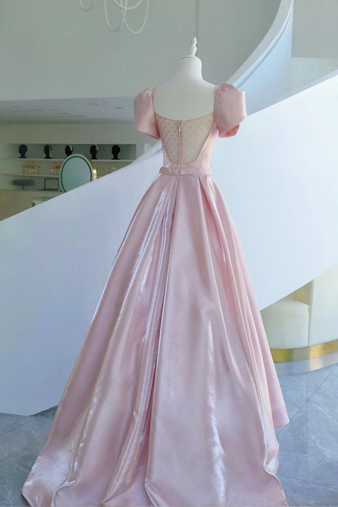 Pink Satin Long Prom Dress, A-Line Evening Dress with Bow cg25017