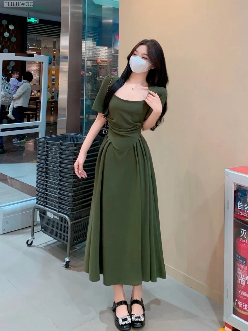 Long Dresses Women's Maxi Dress Square Neck Elegant Green prom dress fg4685