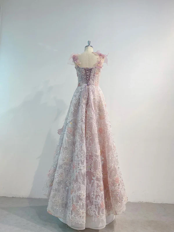 Romantic Pink 3D-Floral Prom Dress Formal Dress pink prom dresses fg5149