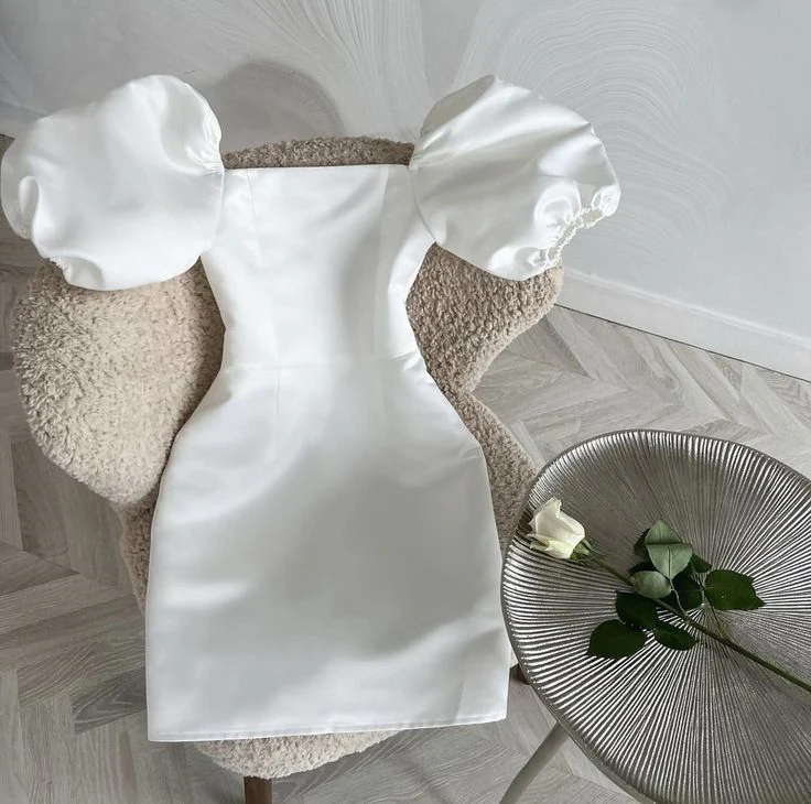 White Square Neckline Homecoming Dress with Puff Sleeves fg5698