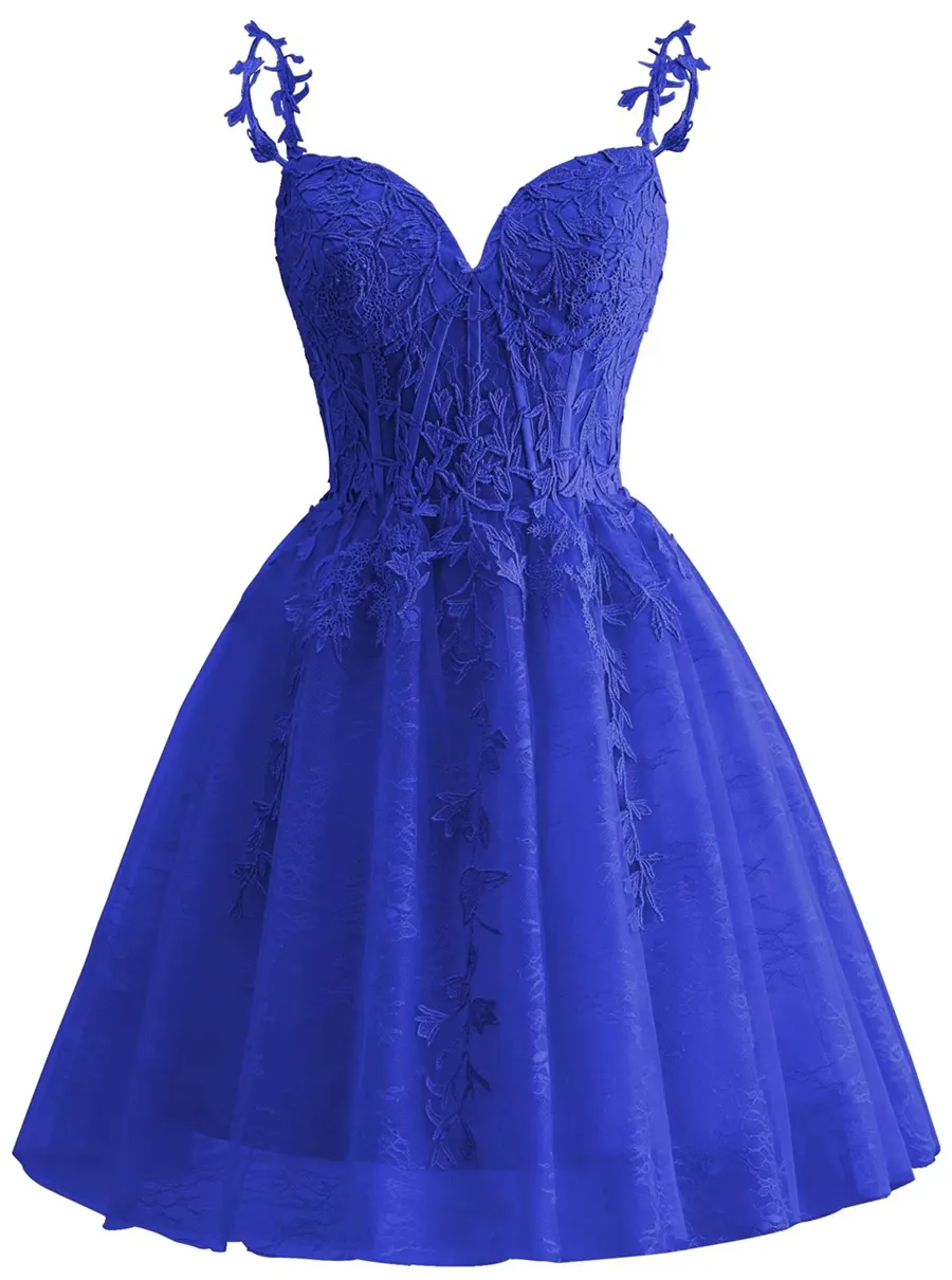 Spaghetti Strap Lace Homecoming Dresses for Teens 2024 Tulle Short Prom Dress Cocktail Gowns fg6049
