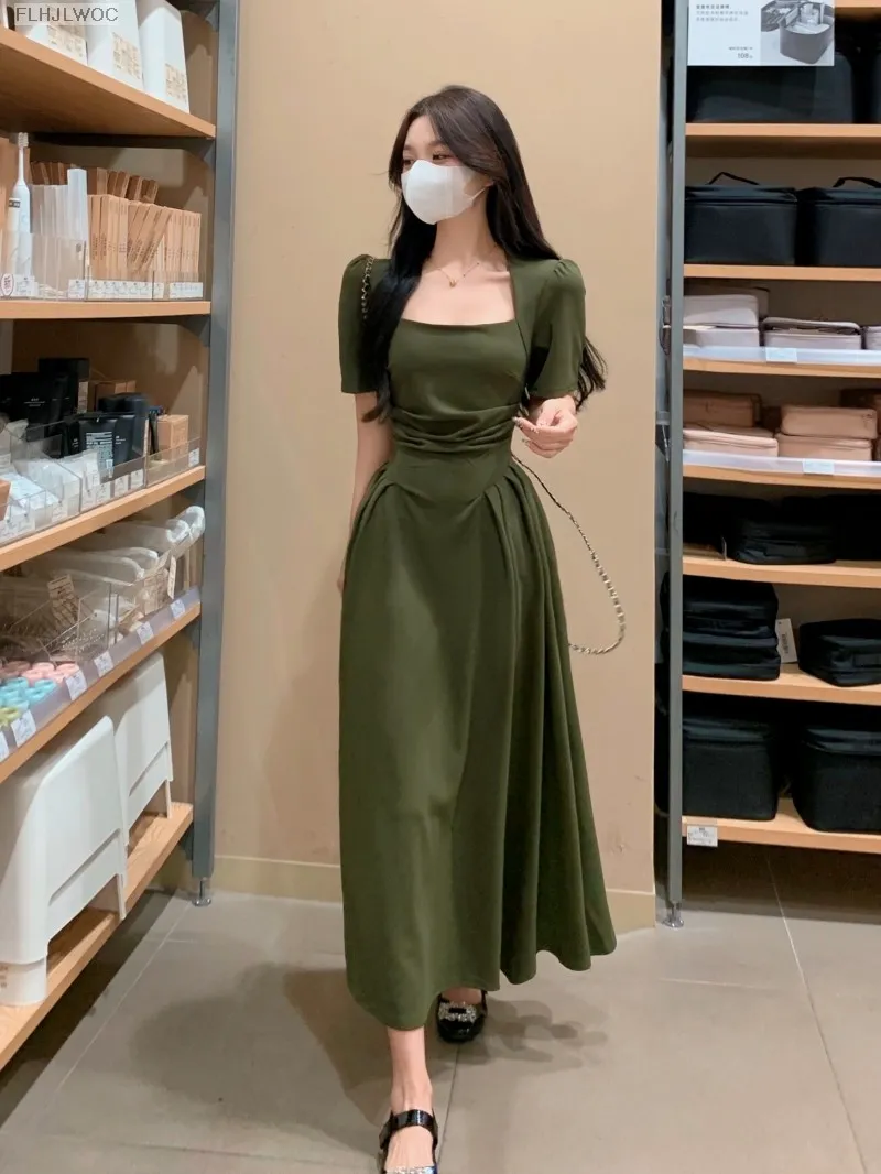 Long Dresses Women's Maxi Dress Square Neck Elegant Green prom dress fg4685
