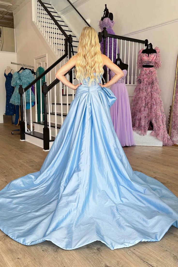 A-Line Strapless Satin Long Prom Dress with Bow gh2776
