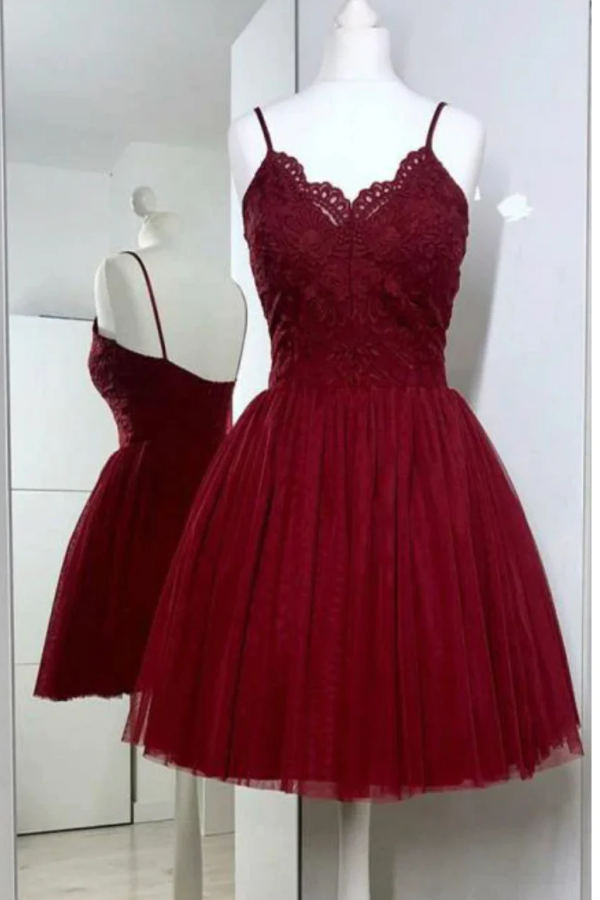Vestidos cortos de encaje burdeos para fiesta de bienvenida, vestidos cortos de baile para graduación
