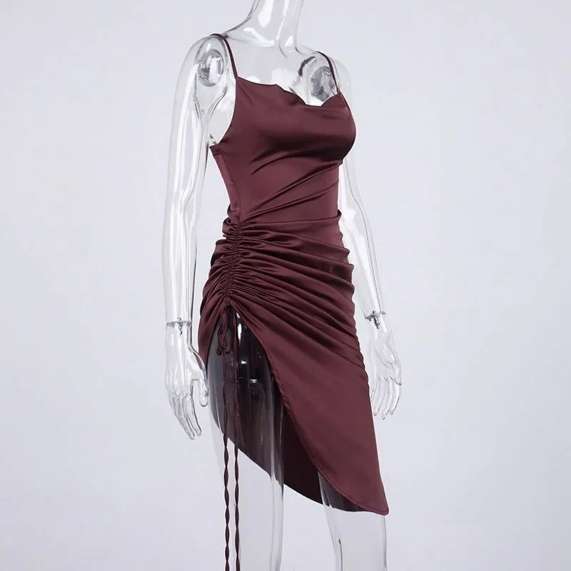 New Satin Green Prom Dress Spaghetti Strap Party Evening Dress SH1401