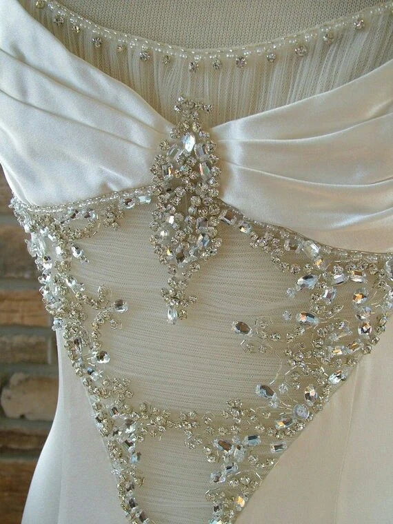 Pure white gorgeous exquisite elegant spaghetti straps long satin floor-length trailing prom dress evening dress wedding dress gh3633