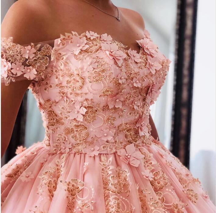 Quince Dresses Pink Ball Gowns Off the Shoulder Wedding Dress, PW436