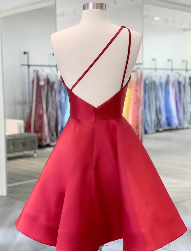 A-Line Backless Homecoming Dresses Red Mini Sleeveless One Shoulder Graduation Dress With Appliques SH760