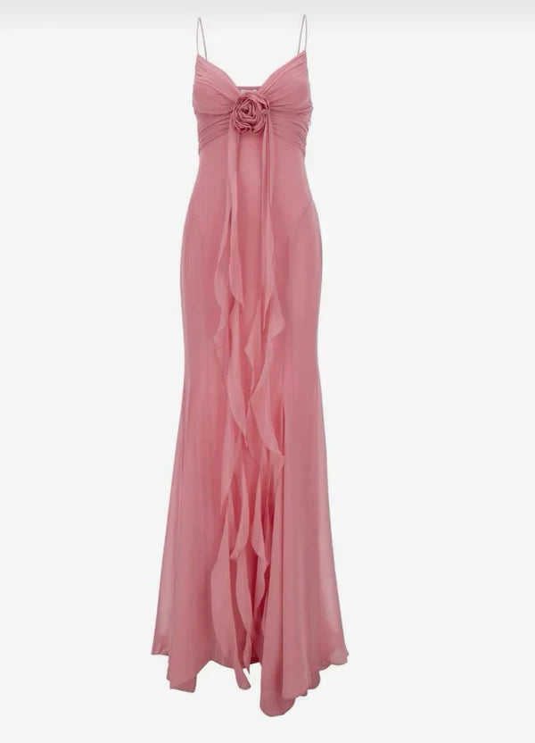 shopuniqlos-- Chic Pink Romantic Elegant Long Chiffon Wedding Guest Dress Party Dress Birthday Dress gh5566