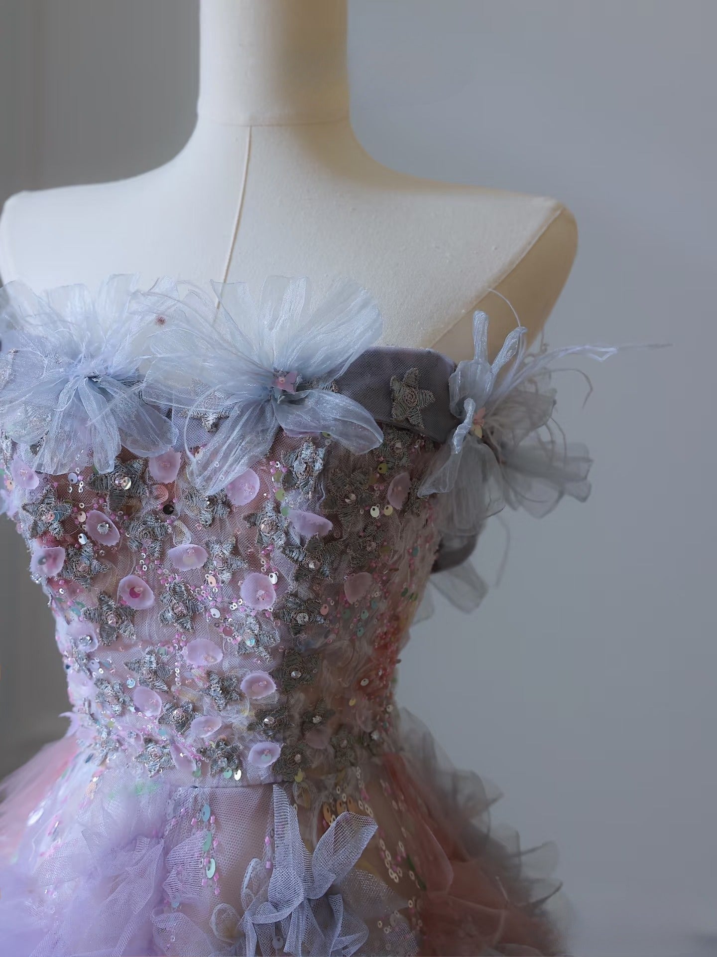 Hermoso vestido de fiesta largo de tul sin tirantes de corte A, vestidos de noche formales