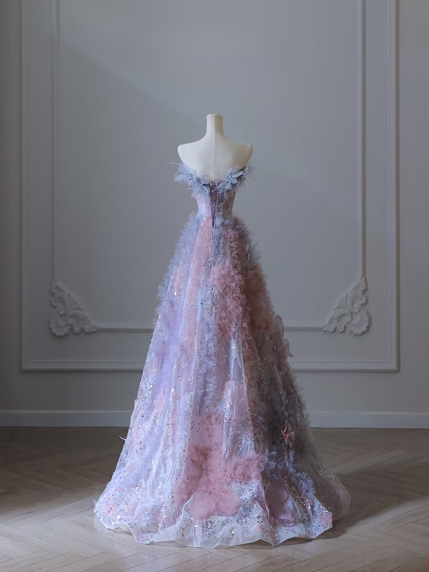 Hermoso vestido de fiesta largo de tul sin tirantes de corte A, vestidos de noche formales