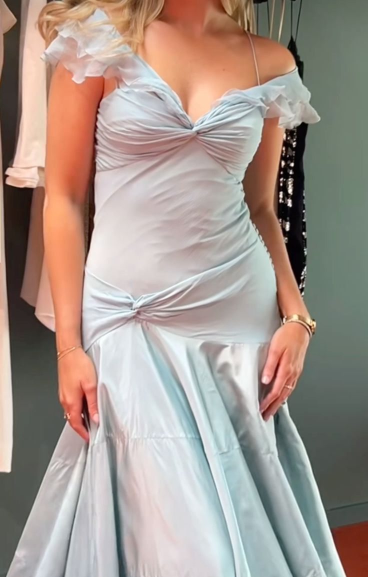 Classy Mermaid Off The Shoulder Light Blue Evening Dress Prom Birthday Dresses