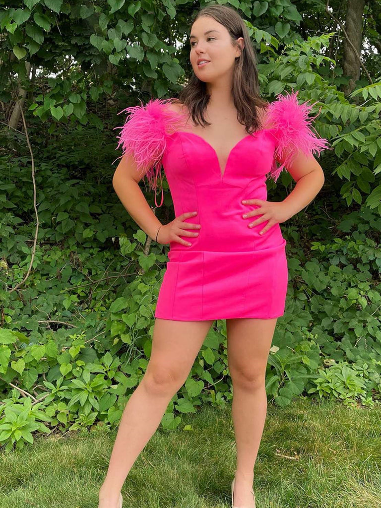 Off Shoulder Short Hot Pink Homecoming Dresses SH006