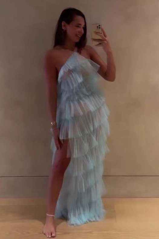 New Style Halter Layered Tulle Pink Prom Dresses SH560