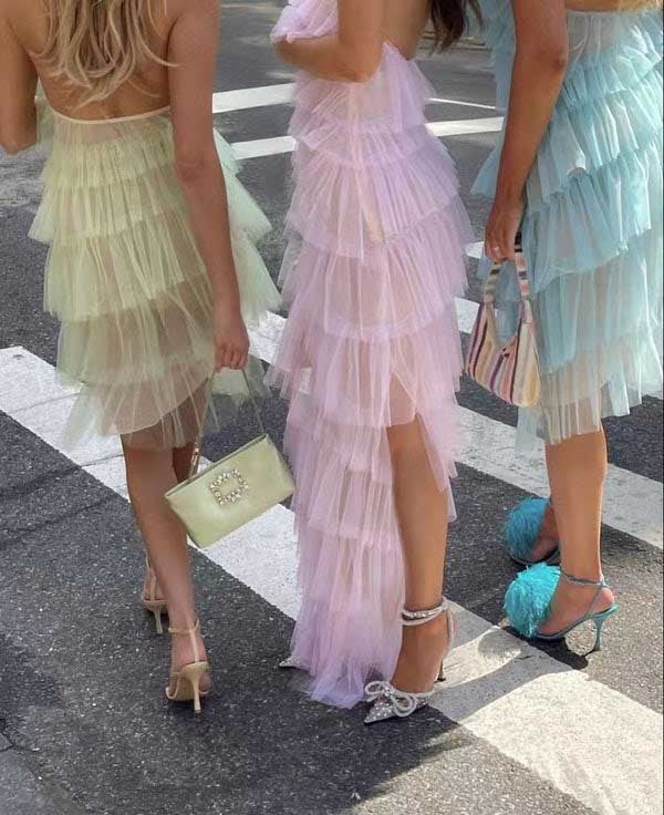 New Style Halter Layered Tulle Pink Prom Dresses SH560