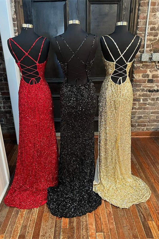 Vestido formal largo de sirena con lentejuelas y abertura, los mejores vestidos de fiesta