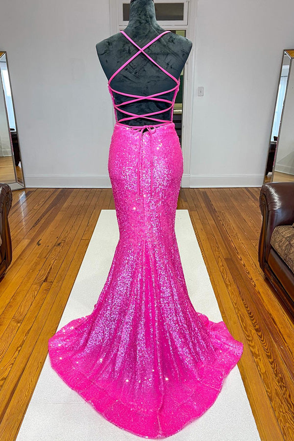 Sparkle Orange Sequined Mermaid Long Prom Dresses, Long Evening Gown GP388