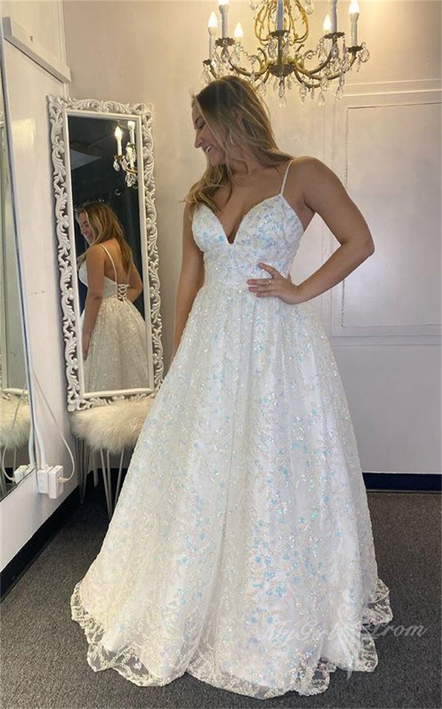 Sparkly Spaghetti Straps Sequins Prom Dress, Long Pageant Dress GP499