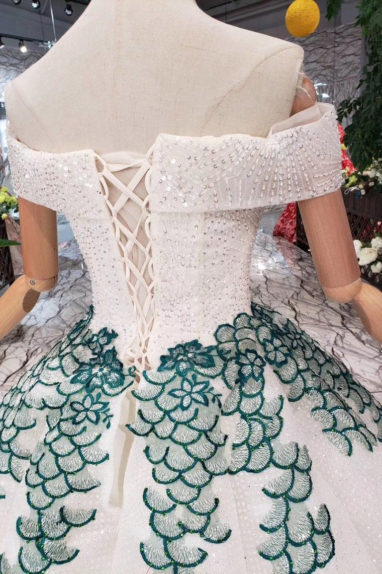 Off The Shoulder Sparkly Quinceanera Gown Beads Sequins Appliques Prom Dress GP48