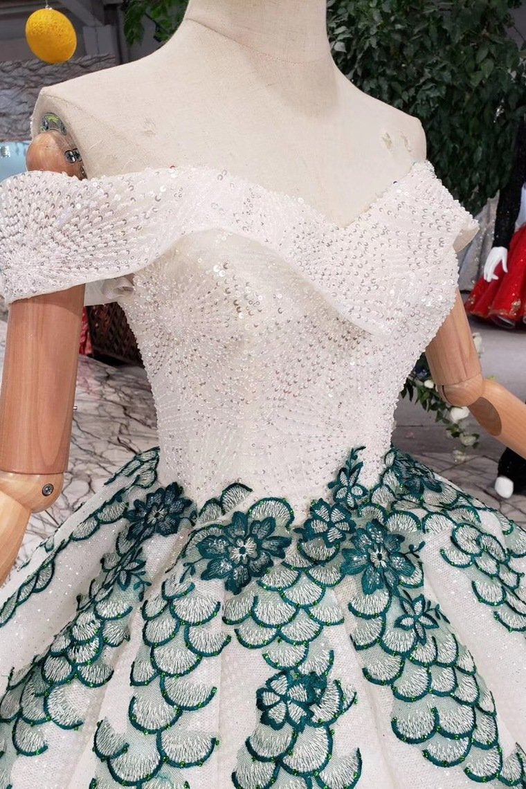 Off The Shoulder Sparkly Quinceanera Gown Beads Sequins Appliques Prom Dress GP48