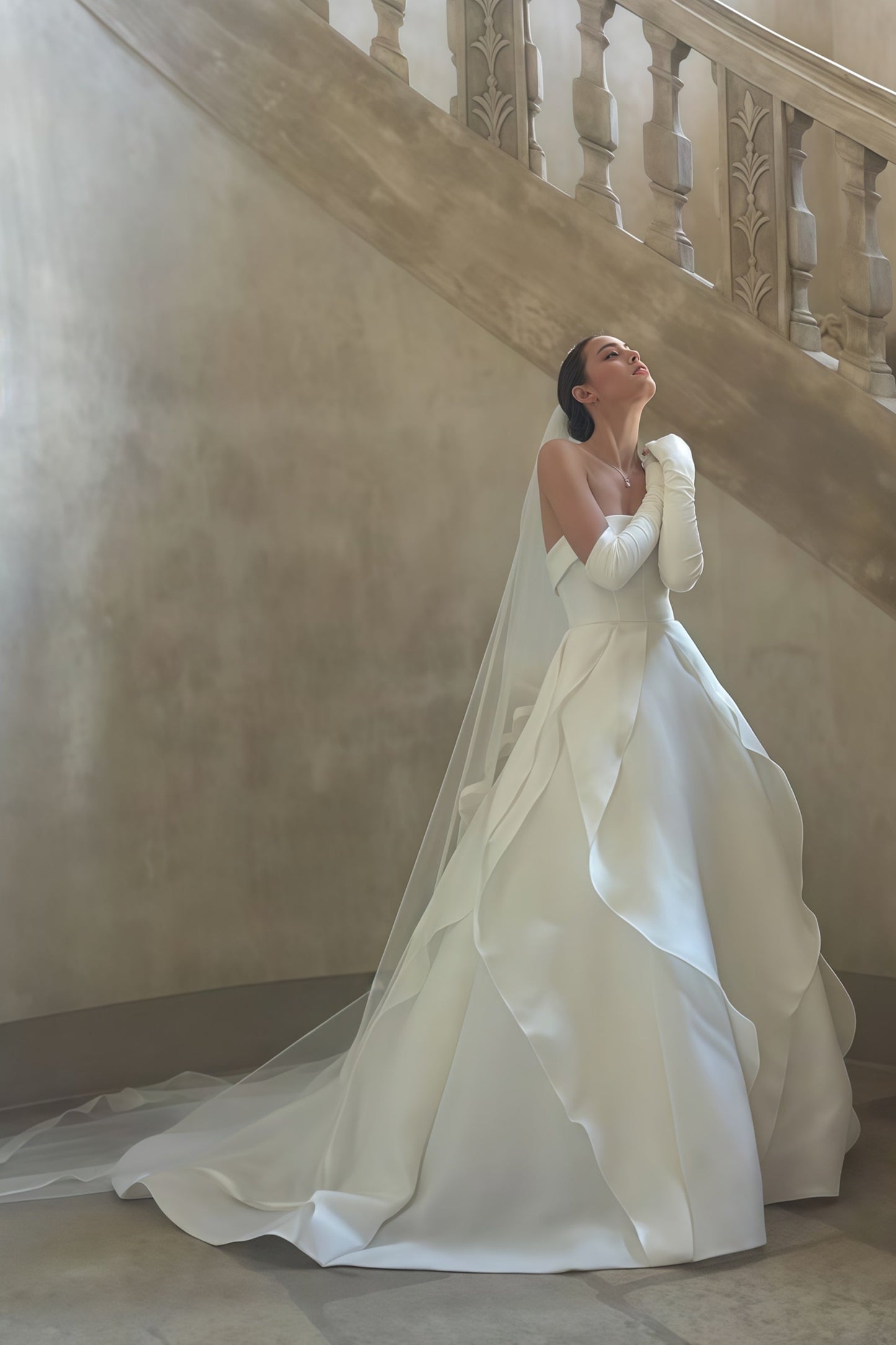 Strapless Ivory A-Line Wedding Gown, Ruffle Bridal Dress,AST1792