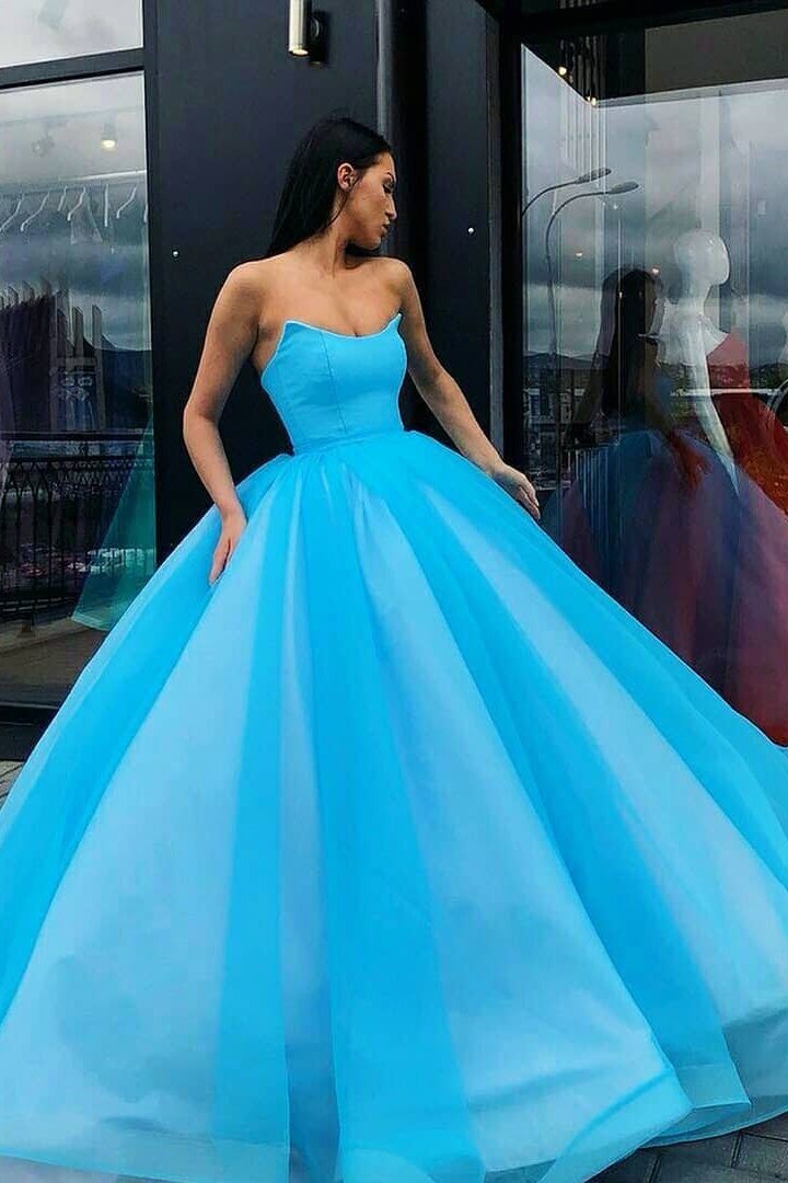 Strapless Ball Gown Quinceanera Dress Tulle Lilac Long Prom Dress MP1164