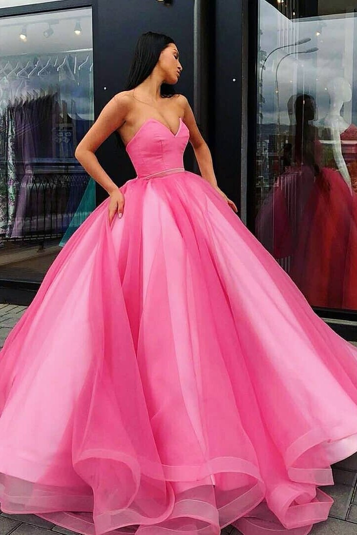 Strapless Ball Gown Quinceanera Dress Tulle Lilac Long Prom Dress MP1164