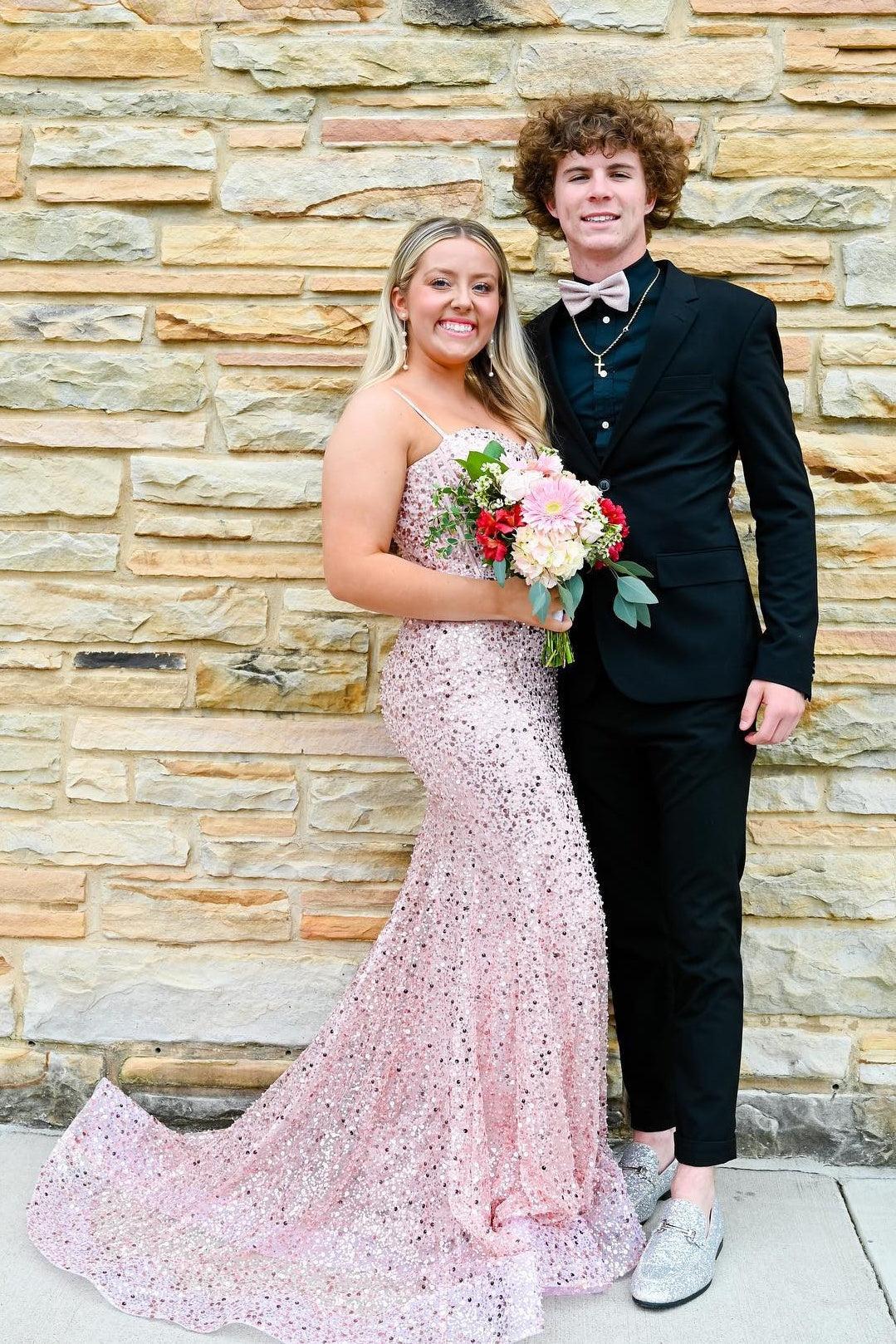Straps Light Blue Sequin Long Formal Dress with Beaded