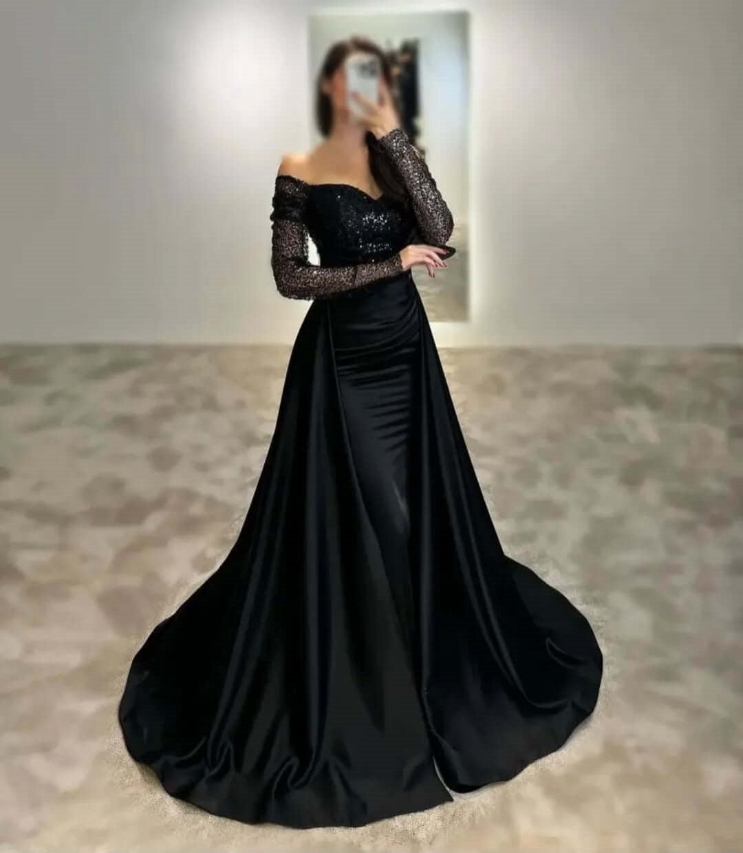 Impresionantes vestidos de fiesta con lentejuelas, mangas largas, vestidos formales con cola