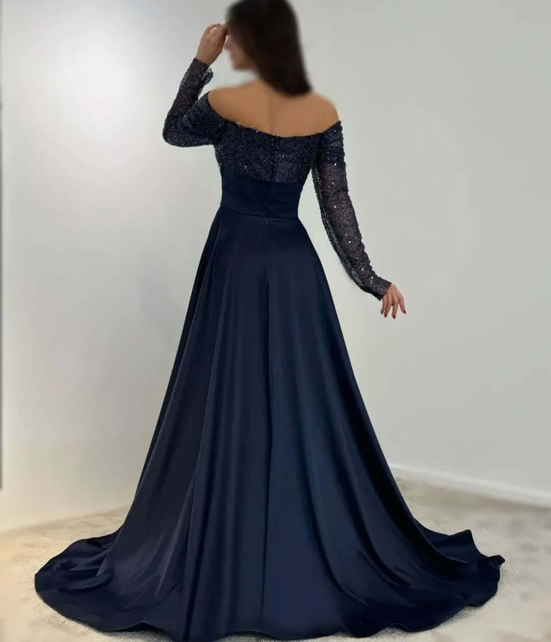 Impresionantes vestidos de fiesta con lentejuelas, mangas largas, vestidos formales con cola