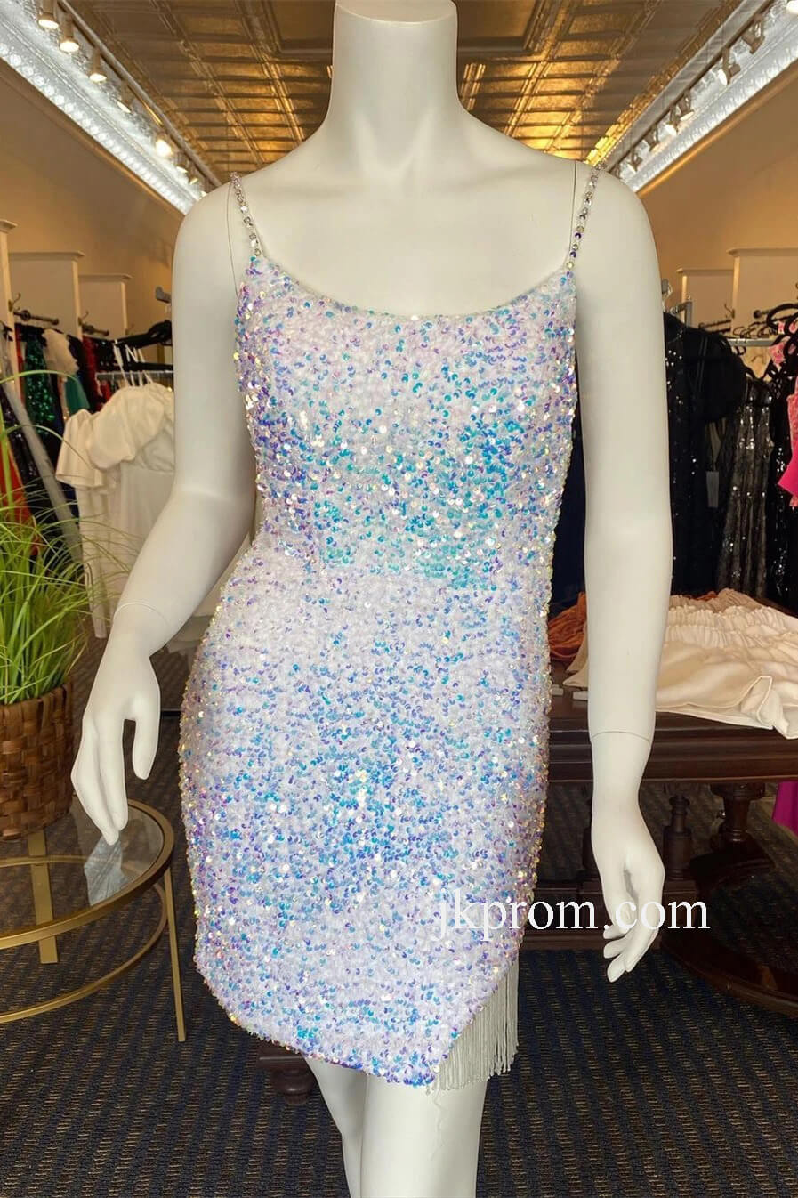 Minivestido de fiesta ajustado con tirantes y lentejuelas blancas brillantes, vestido de cóctel