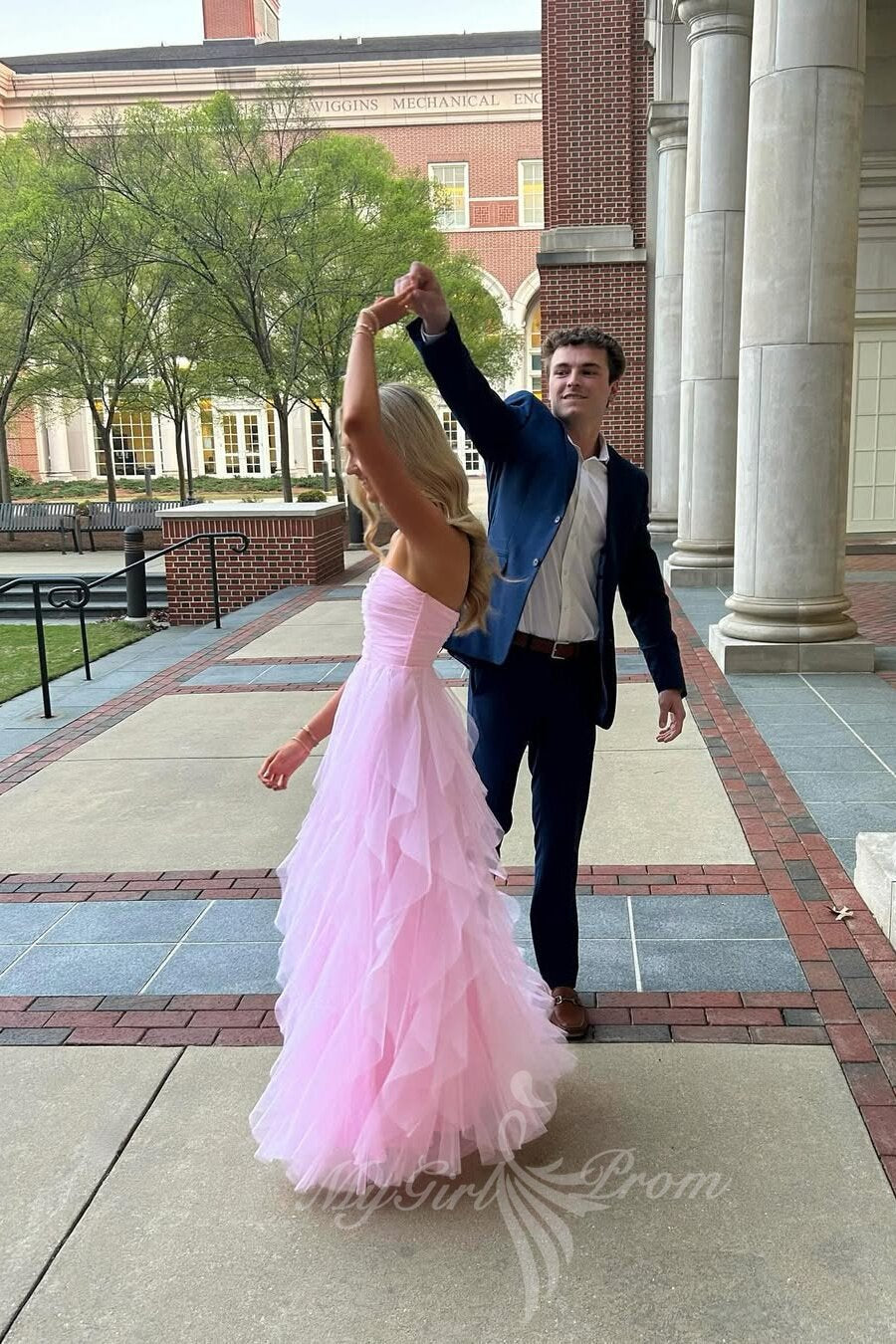 Sweetheart Pink Tulle Prom Dress Bridesmaid Dress with Ruffle Skirts GP735