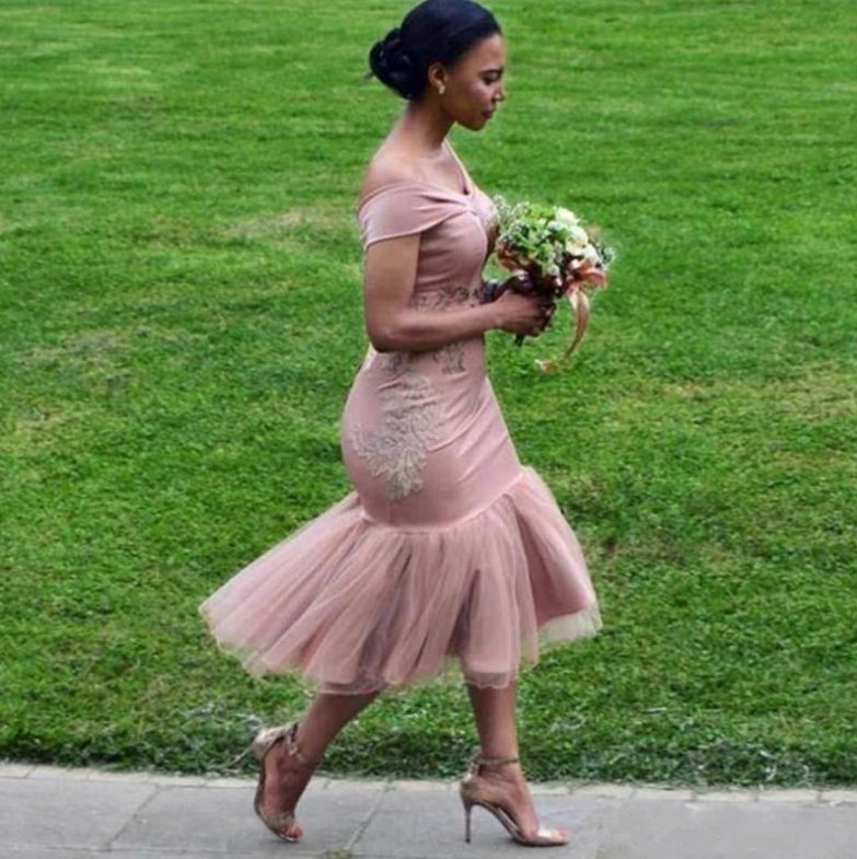 Vestidos africanos de dama de honor para mujer, corte sirena, hombros descubiertos, vestidos cortos para fiesta de boda