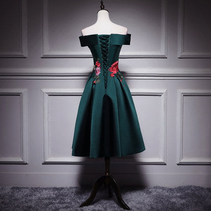 A line Dark Green Prom Dresses Short Bridesmaid Dress SH205