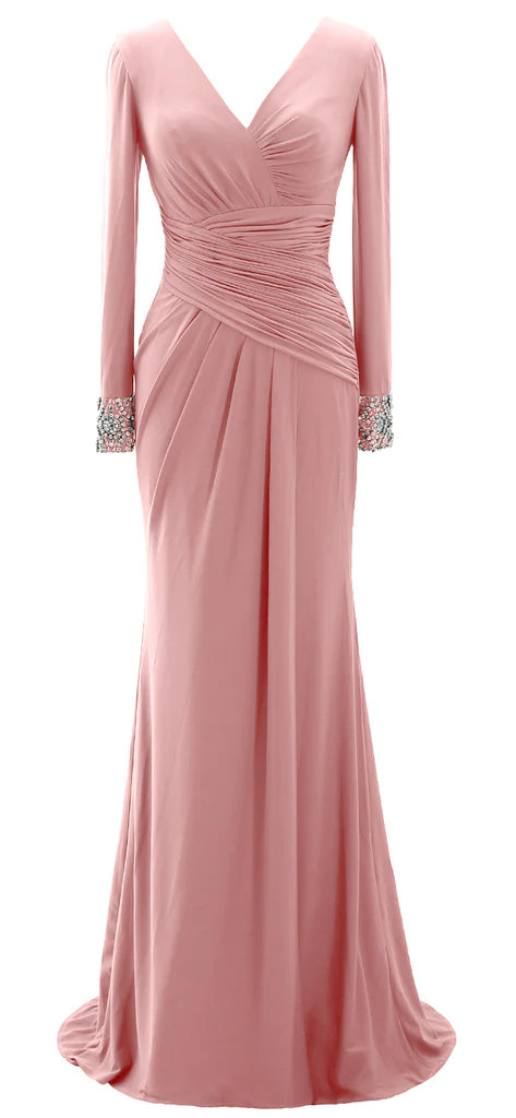 Vestidos largos de madre de la novia para mujer, vestido de noche verde gris con manga larga y cuello en V