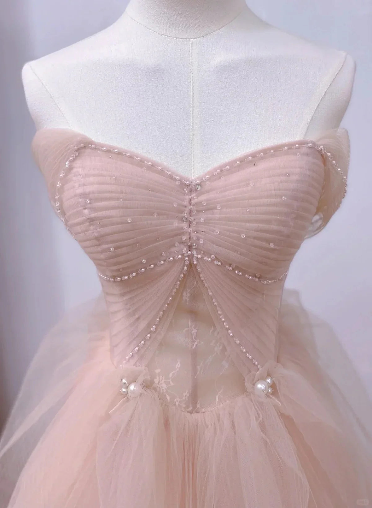 Vestido de noche largo de tul rosa con mangas cortas y corte A, vestido de fiesta de tul rosa TP1108