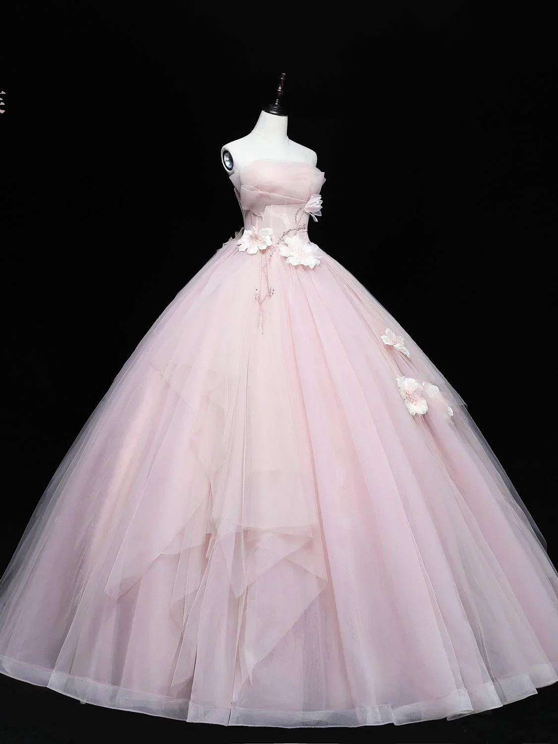 Vestido de fiesta rosa con escote redondo y tul para quinceañeras, vestido formal de tul rosa, vestido de fiesta TP1144