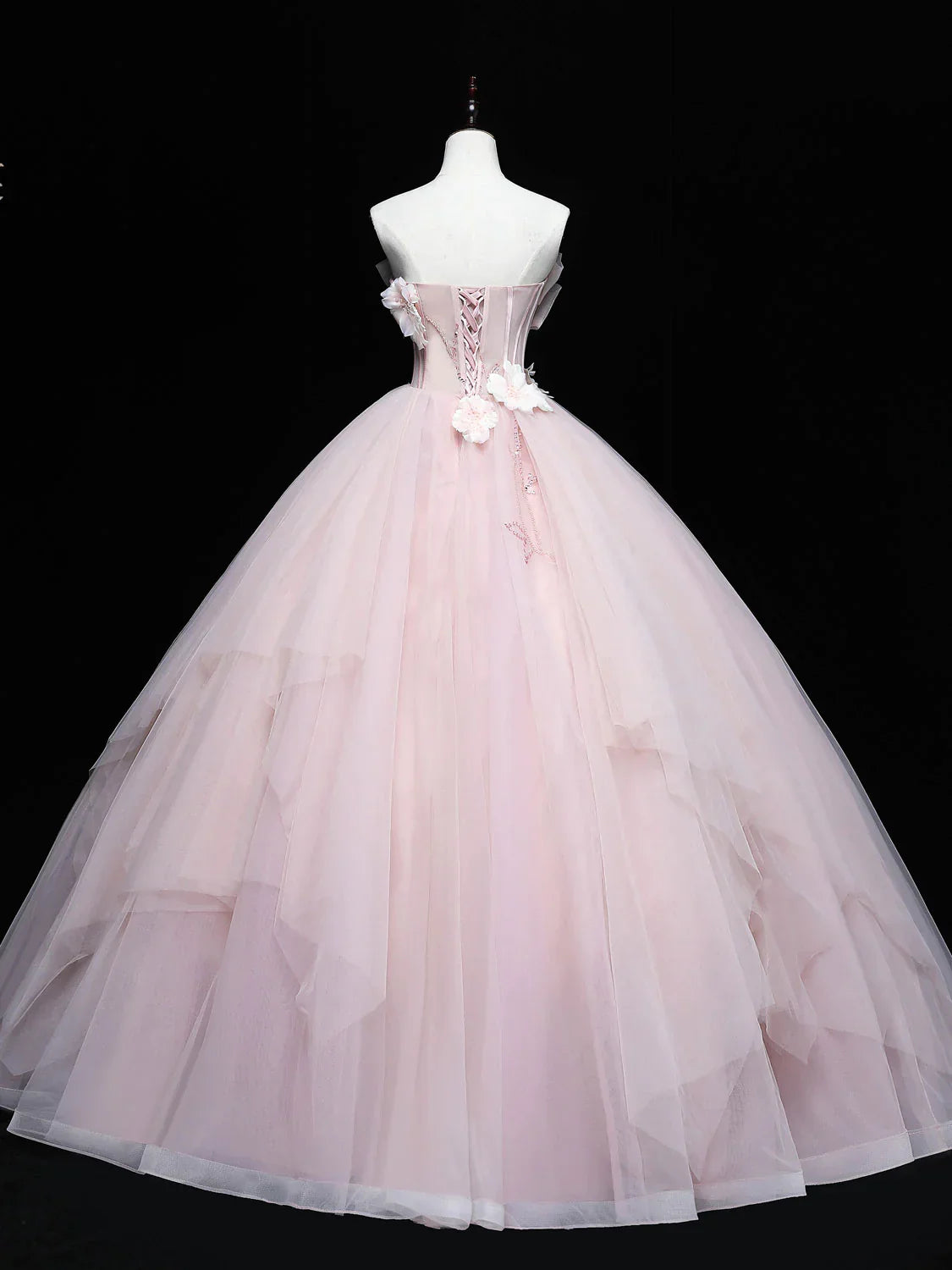 Vestido de fiesta rosa con escote redondo y tul para quinceañeras, vestido formal de tul rosa, vestido de fiesta TP1144