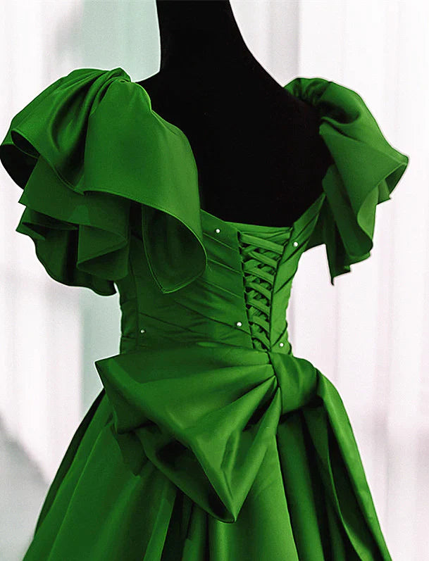 Vestido de fiesta largo de satén verde, vestido de fiesta verde de corte A, vestido de noche TP1158