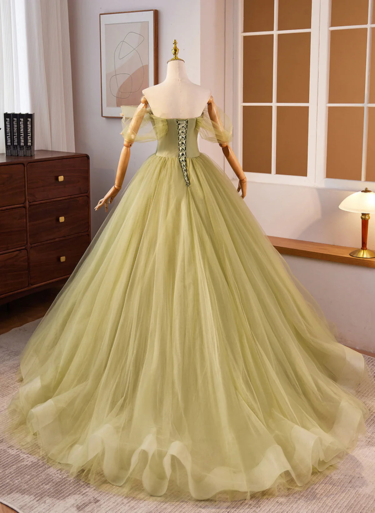 Precioso vestido de noche verde con escote en forma de corazón, vestido de fiesta verde para quinceañeras TP1161