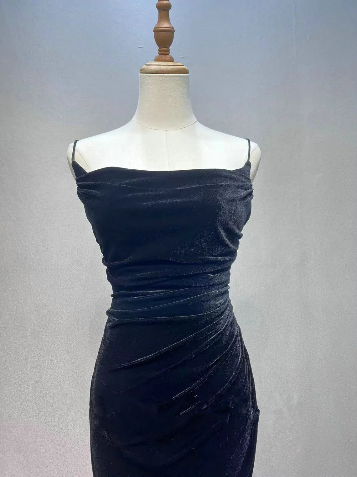 Black A-line Velvet with Lace Long Party Dress, Black Straps Prom Dress Formal Dress TP1228