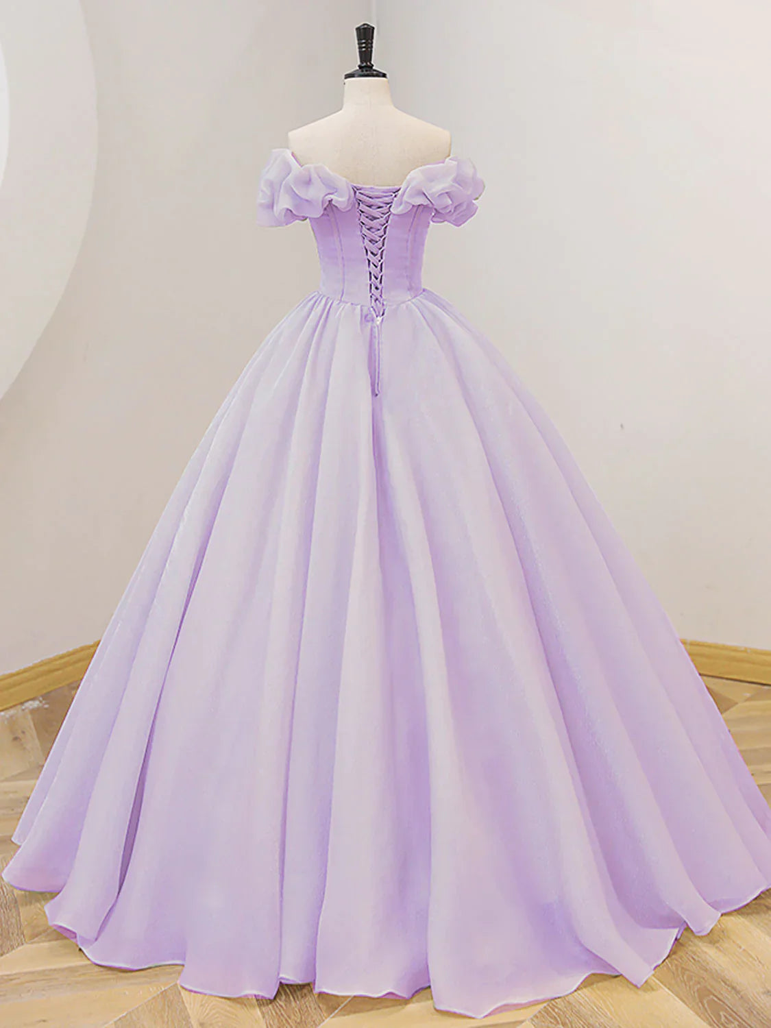 Precioso vestido de fiesta largo color lavanda con escote corazón y hombros descubiertos, vestido de fiesta para quinceañeras TP1229