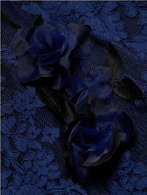 Elegante vestido de noche azul marino de corte sirena con hombros descubiertos, encaje con flores 3D, largo hasta el suelo, TP1906